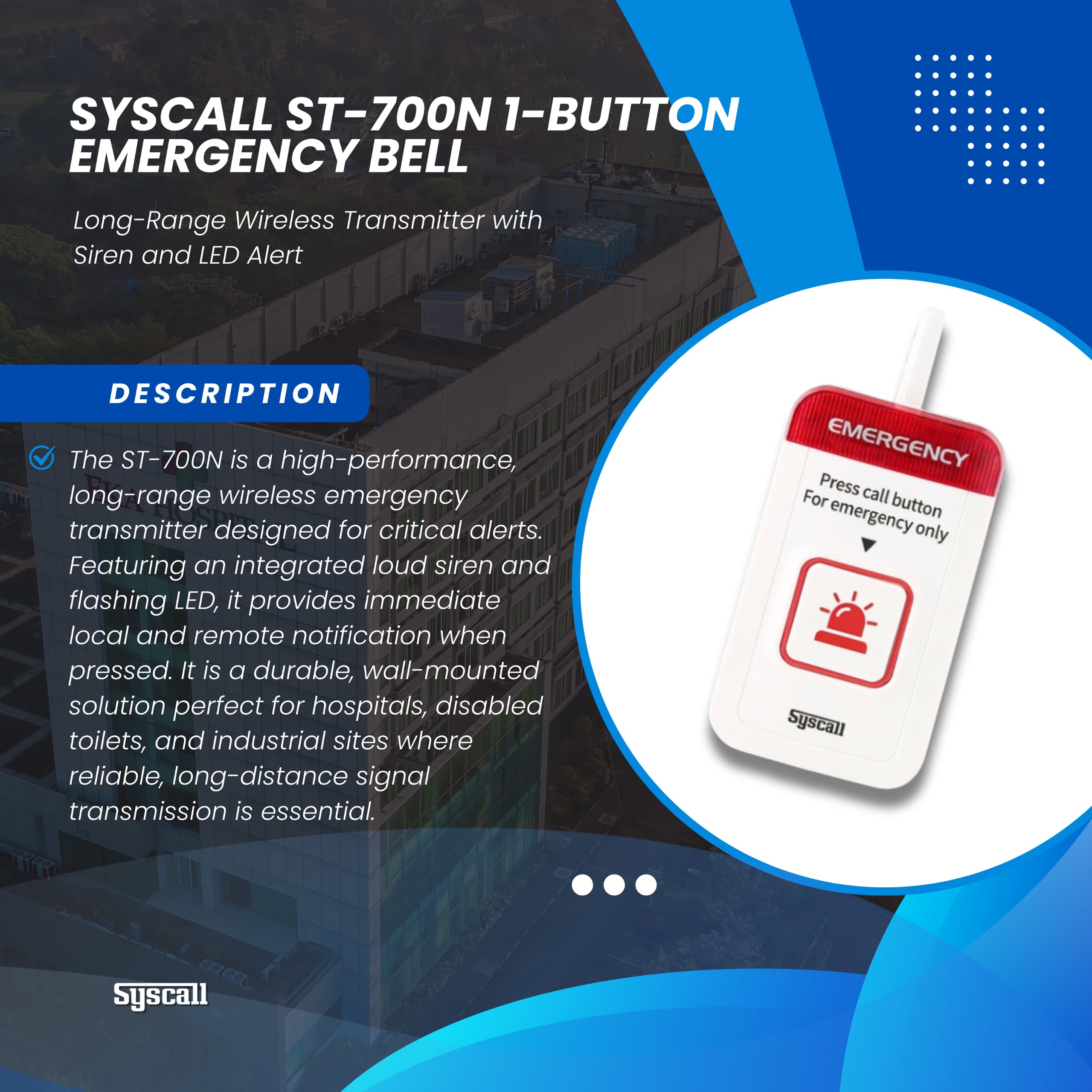 Wireless emergency panic alarm for hospitals and commercial buildings